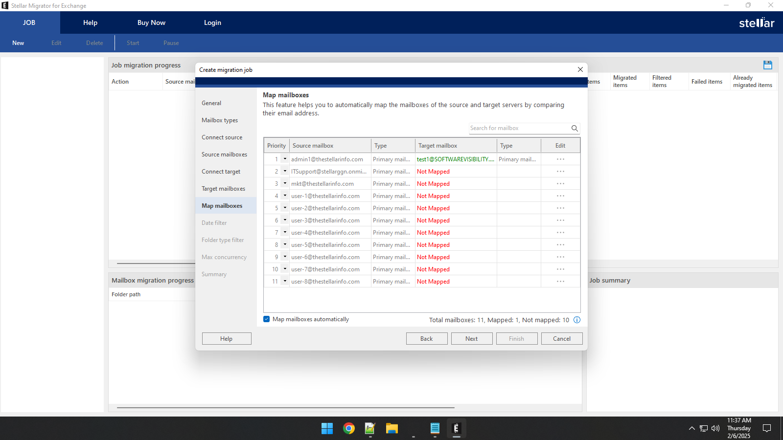 In the next step you will have to map the mailboxes on the source Microsoft 365 server to the mailboxes on the target Microsoft 365 server. 